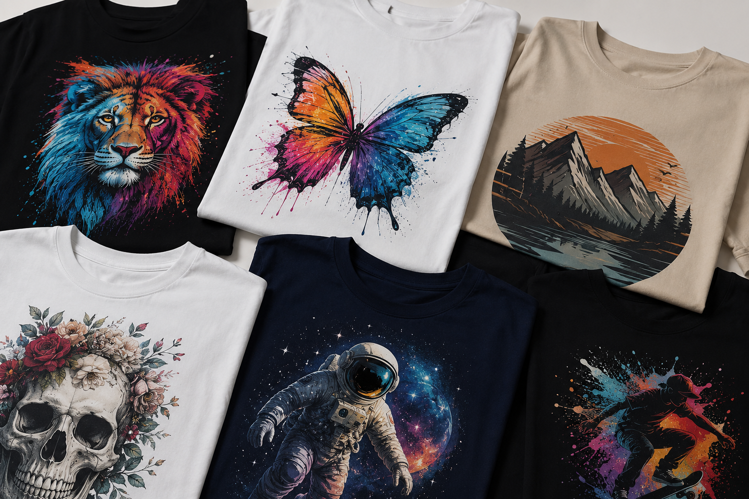 Camisetas de diferentes diseños sobre una mesa